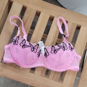 Victoria's Secret Pink Bra with Black Butterfly Detail